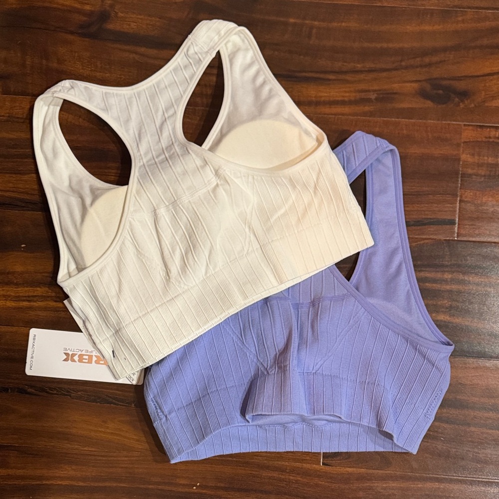 RBX Ribbed Racerback Sports Bras - Lavender & White - Picture 2 of 2